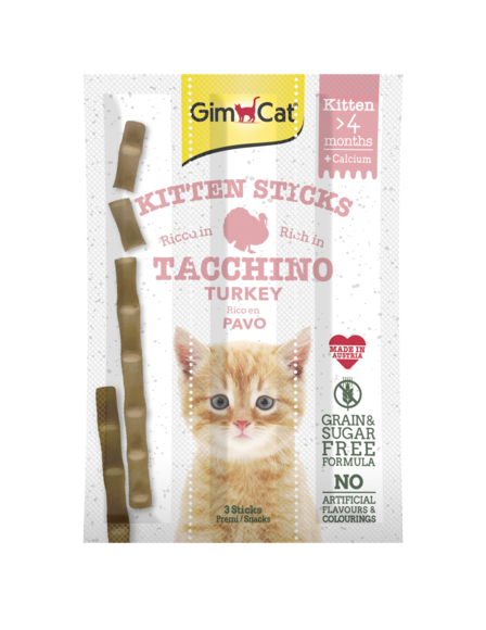 Gimcat Kitten 3 Sticks gusto Tacchino e Calcio (Kg/Size: 0,009)