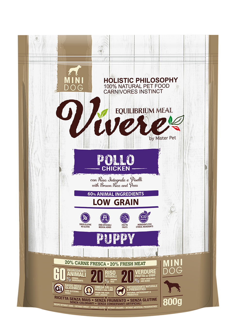 Vivere Low-grain Dog Mini Puppy Pollo (Kg/Size:0,800)