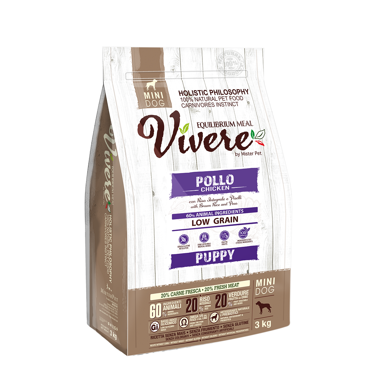 Vivere Low-grain Dog Mini Puppy Pollo (Kg/Size:3)