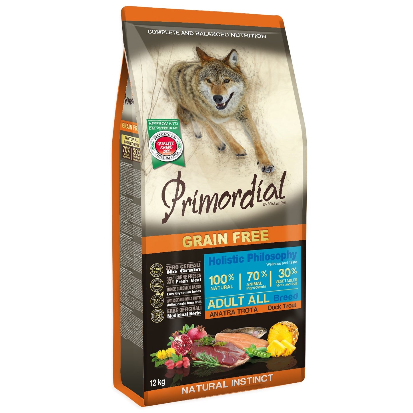 Primordial Grain Free Dog Med/Max Trota & Anatra (Kg/Size: 12)