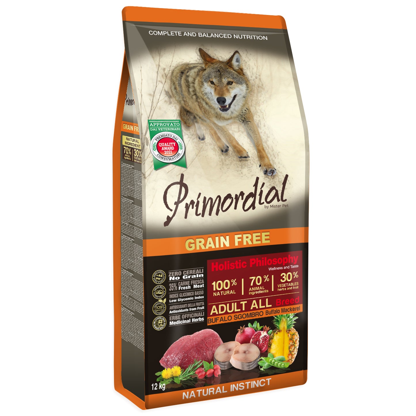Primordial Grain Free Dog Med/Max Bufalo & Sgombro (Kg/Size: 12)