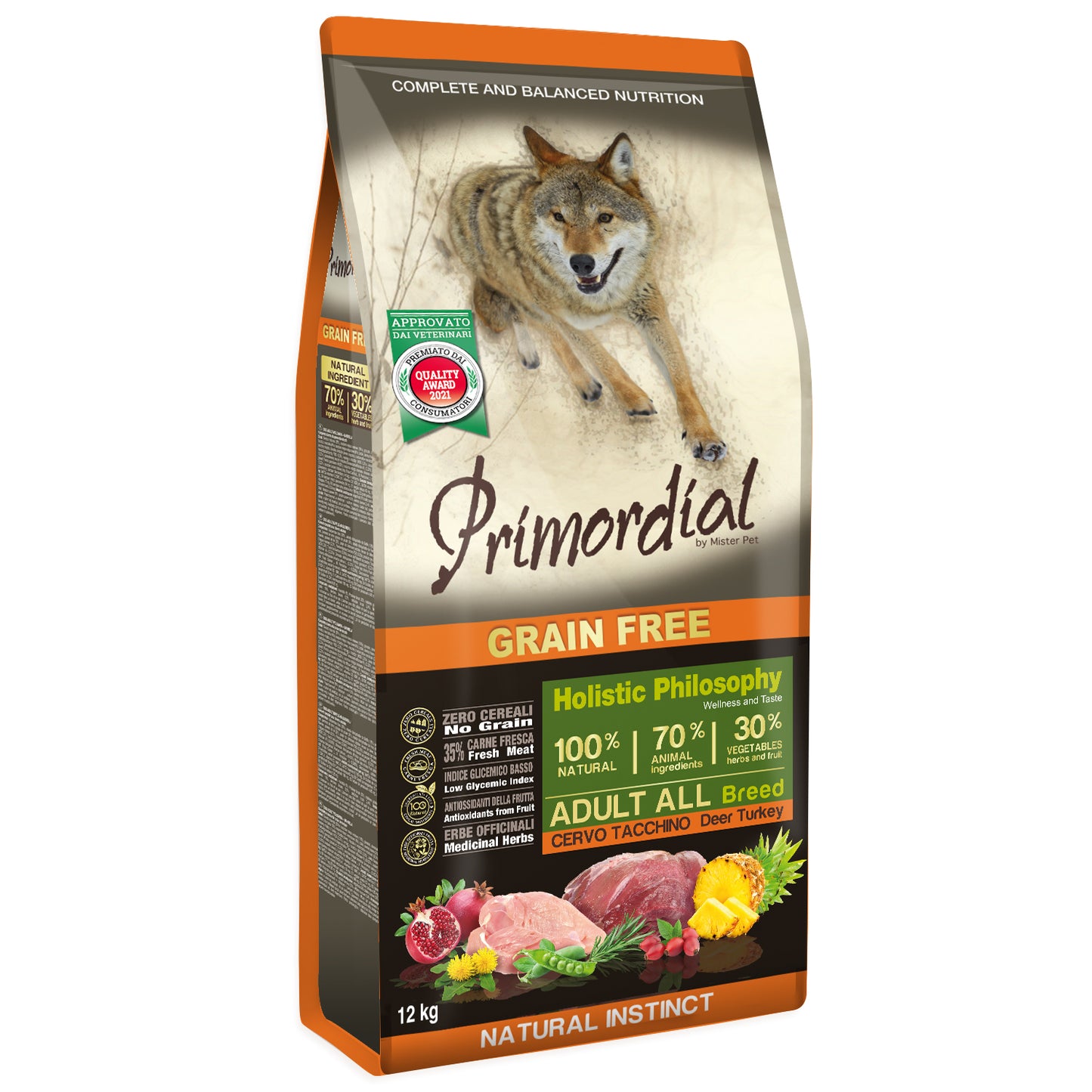 Primordial Grain Free Dog Med/Max Cervo & Tacchino (Kg/Size: 12)