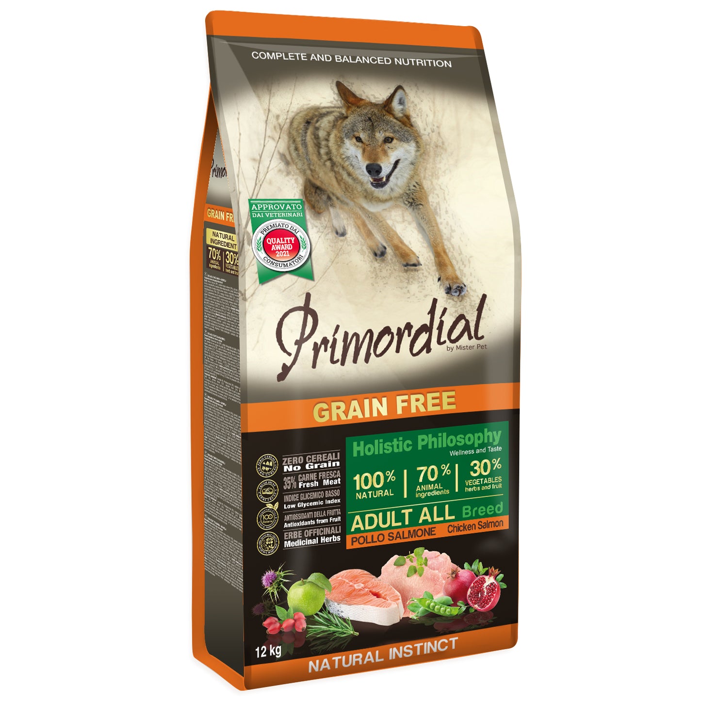 Primordial Grain Free Dog Med/Max Pollo & Salmone (Kg/Size: 12)
