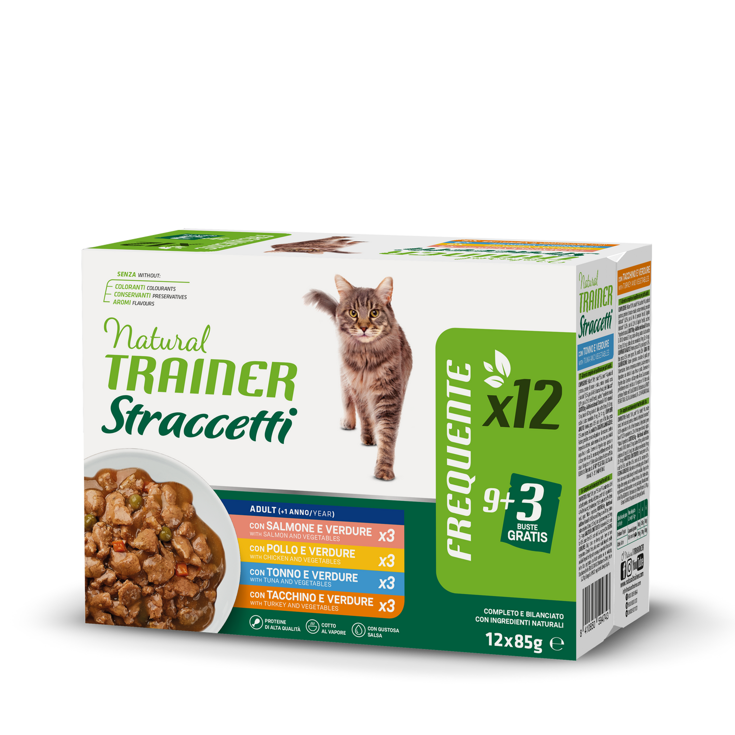 Multipack Trainer Natural Straccetti gusti Salmone, Pollo, Tonno e Tacchino (Kg/Size: 0,085)