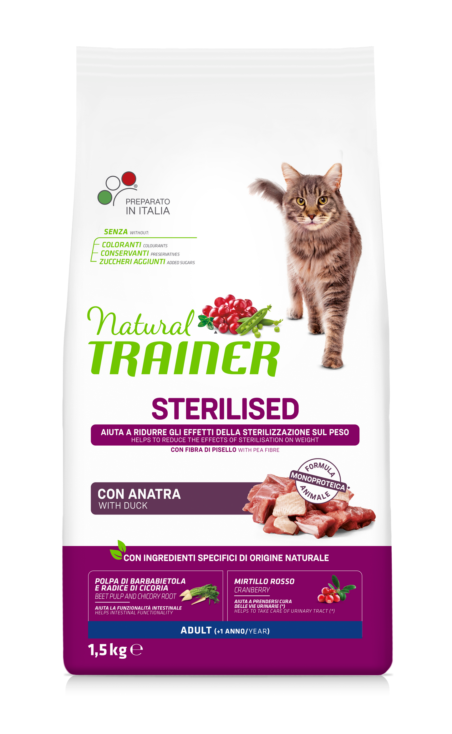 Trainer Natural Cat Sterilised Con Anatra (+1) (Kg/Size:1,5)