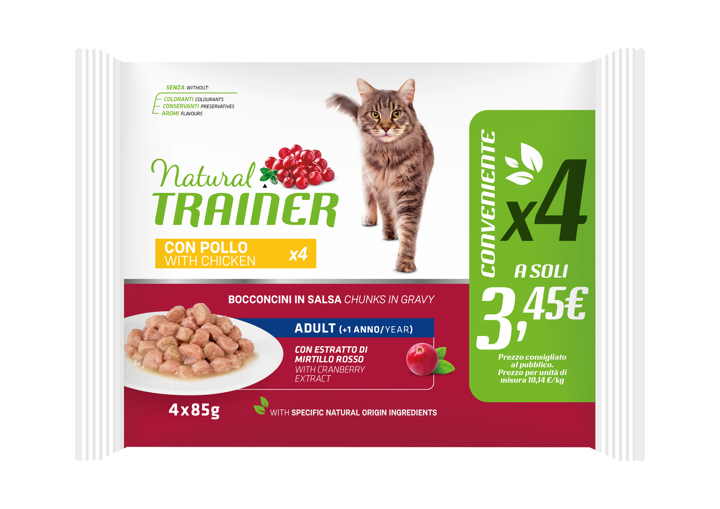 Trainer Natural Gatto Adult Chicken Flowpack (Kg/Size:0,085x4) FORMATO CONVENIENZA