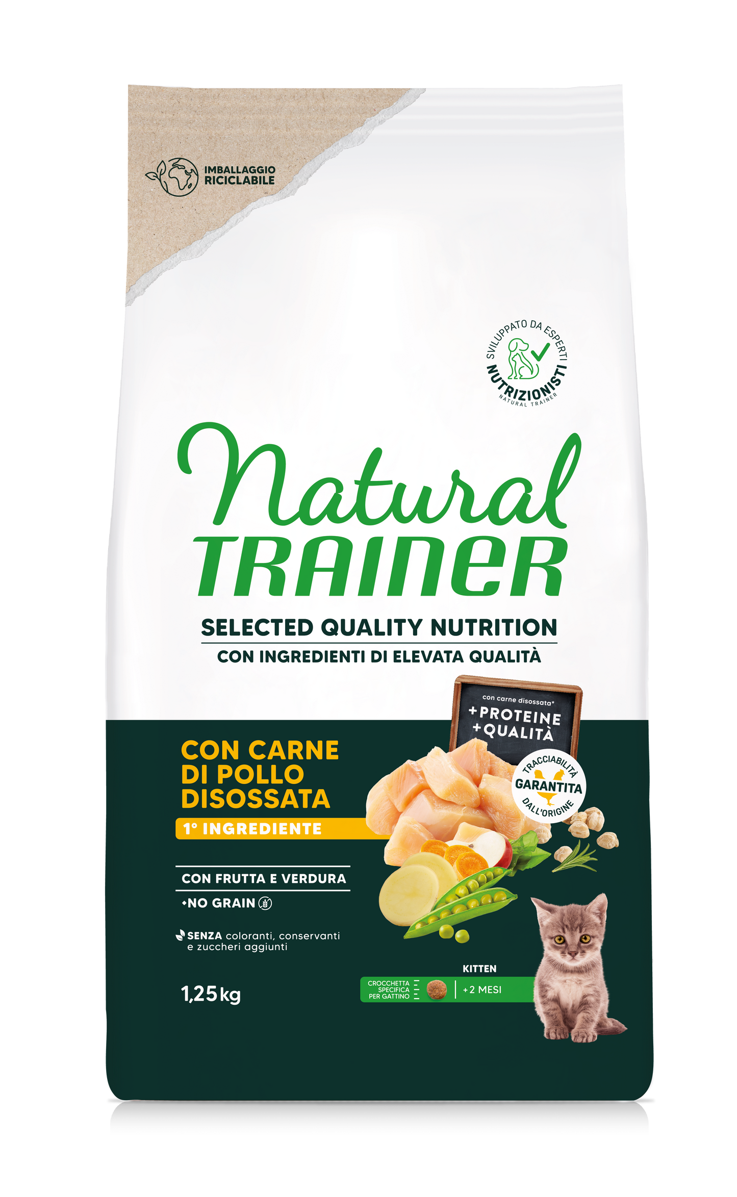 Natural Trainer Selected Quality Nutrition No Grain per Kitten Gusto Pollo (Kg/Size:1,25)