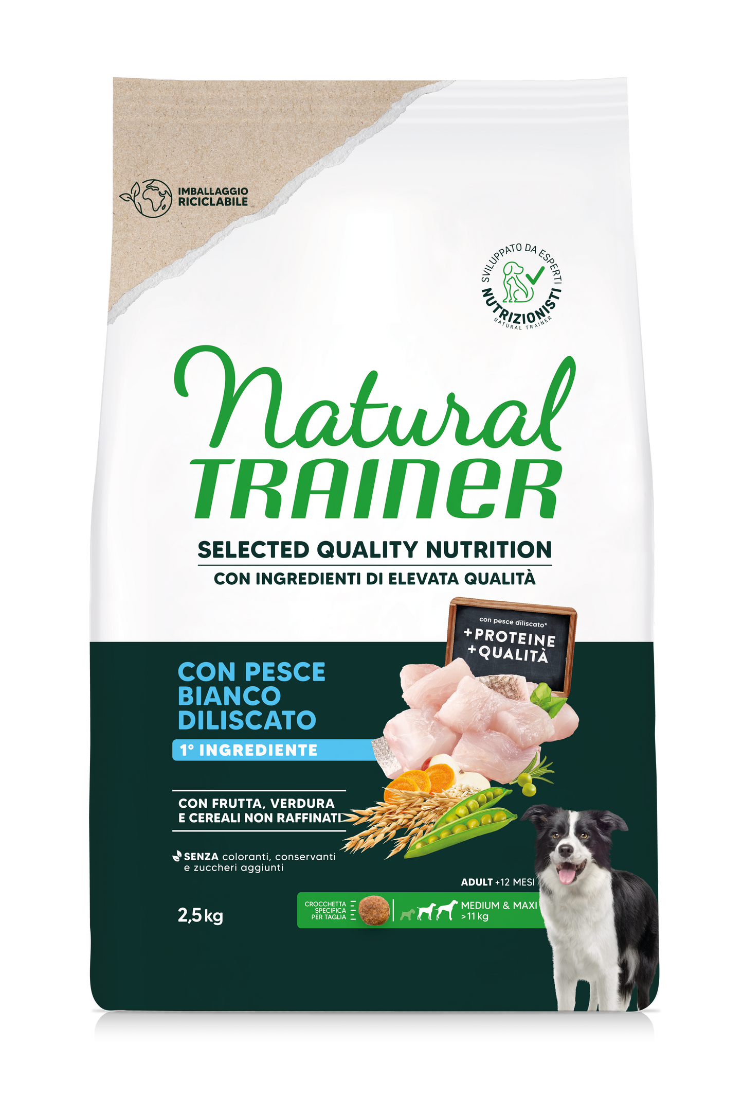 Natural Trainer Selected Quality Nutrition Adult M/M gusto Pesce Bianco Diliscato (Kg/Size: 2,5)