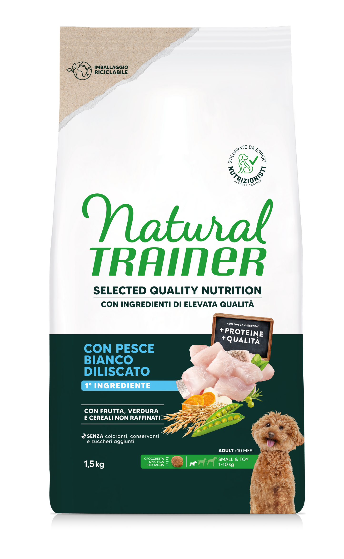 Natural Trainer Dog Small&Toy Selected Quality Nutrition Gusto Pesce Bianco (Kg/Size: 1,5)
