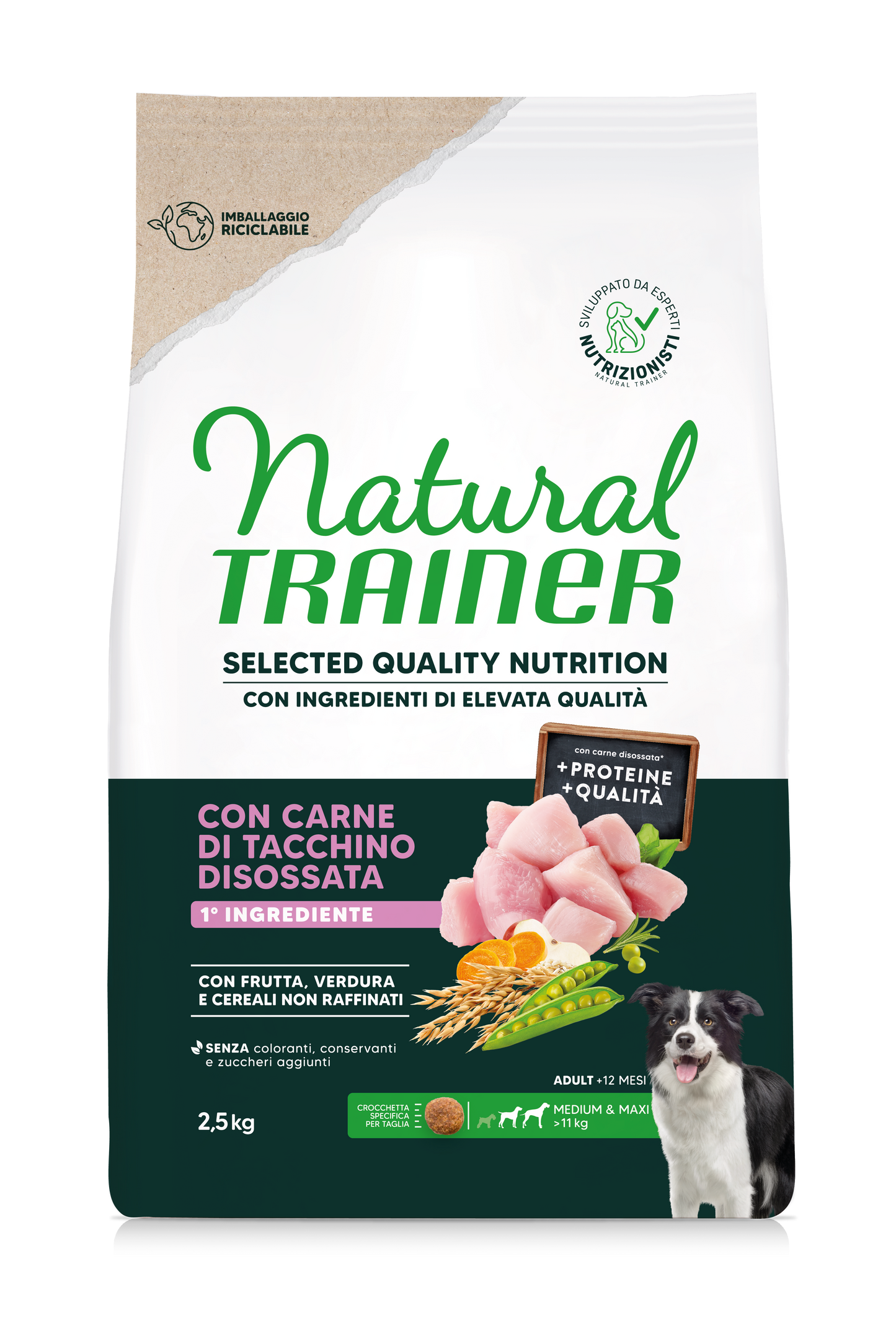Natural Trainer Dog Medium/Maxi Selected Quality Nutrition Gusto Tacchino Disossato (Kg/Size:2,5)