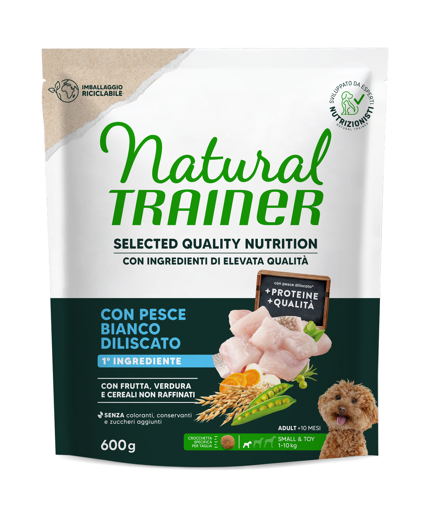 Natural Trainer Dog Small&Toy Selected Quality Nutrition Gusto Pesce Bianco (Kg/Size: 0,6)