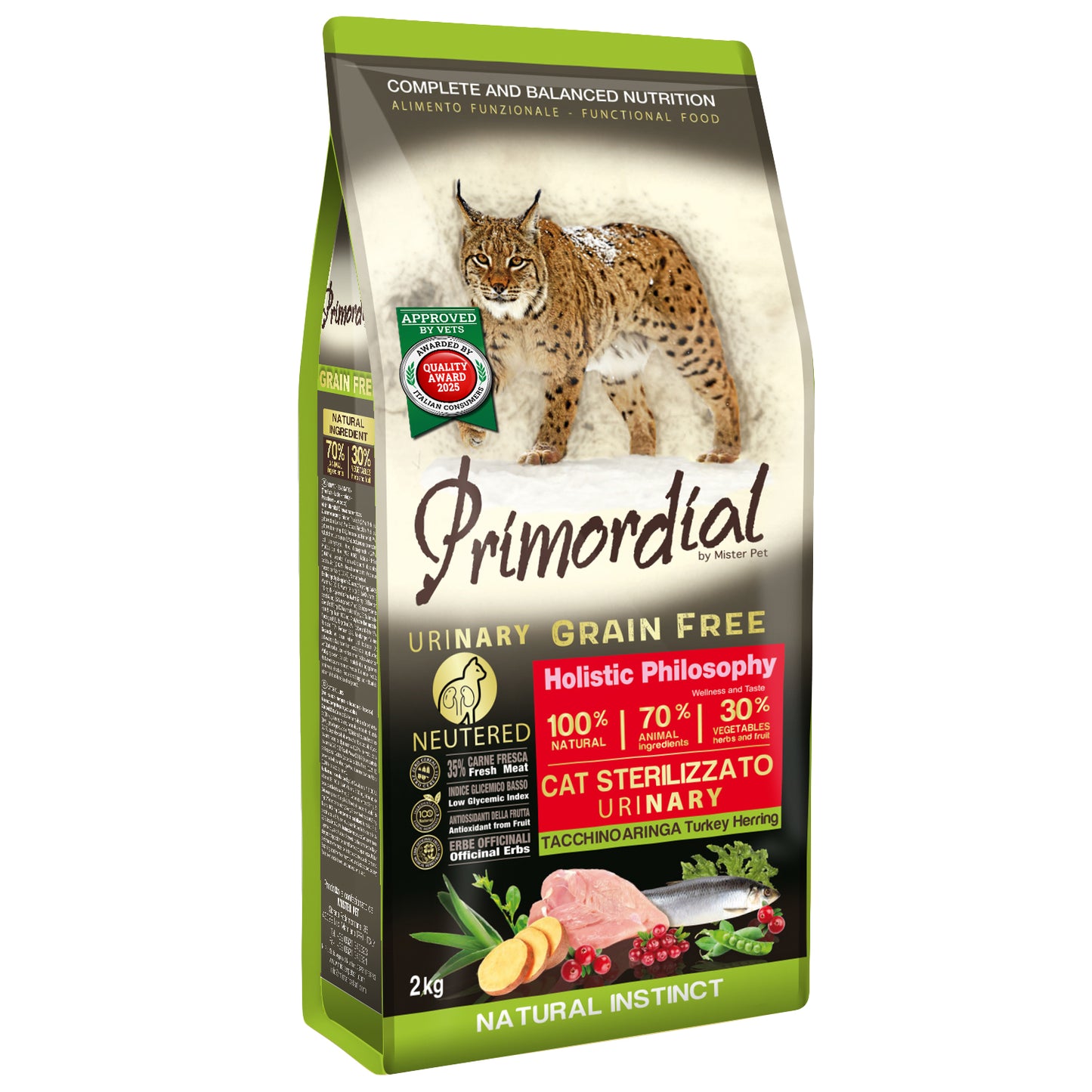 Primordial Urinary Grain free gatto adulto Tacchino e Aringa (Kg/Size: 2)