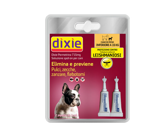 Dixie Permetrina Spot-on  Per Cani tg. piccola ml 1 n.2 pipette