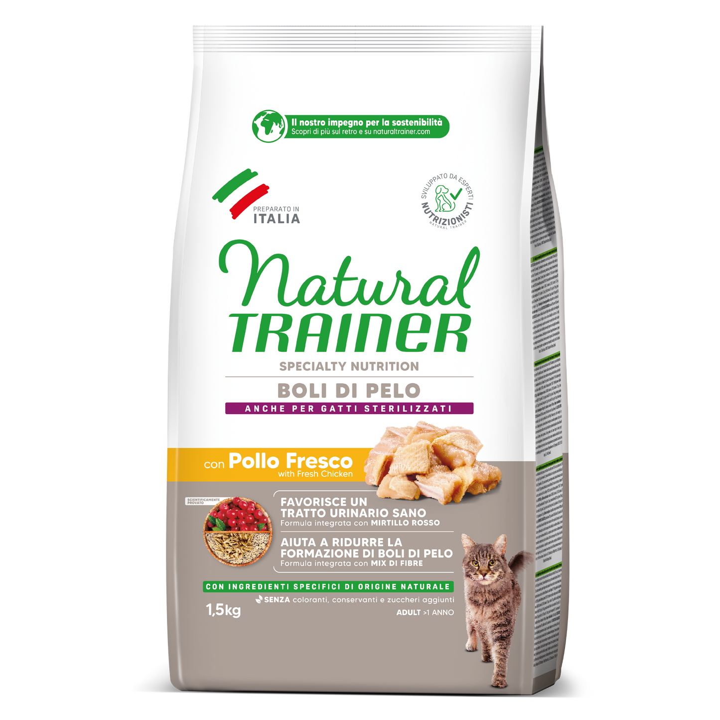 Trainer Natural Speciality Nutrition Boli di Pelo Con Pollo Fresco (+1) (Kg/Size:1,5)