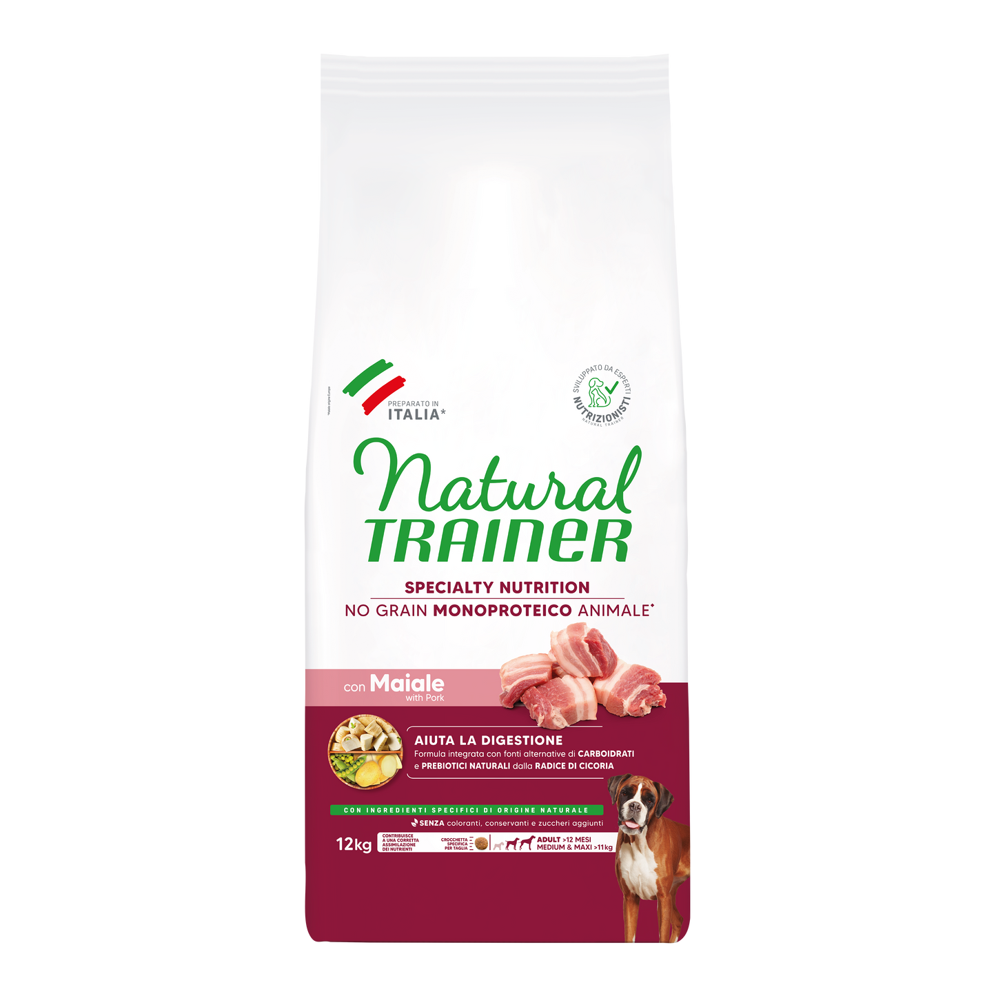 Natural Trainer Sensitive No Grain Adult Medium/Maxi con Maiale (Kg/Size:12)