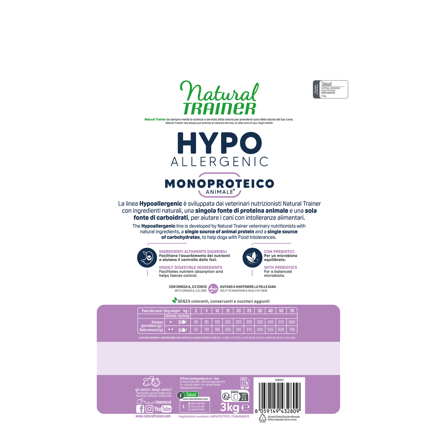 Natural Trainer Hypoallergenic con Anatra (Kg/Size: 3)