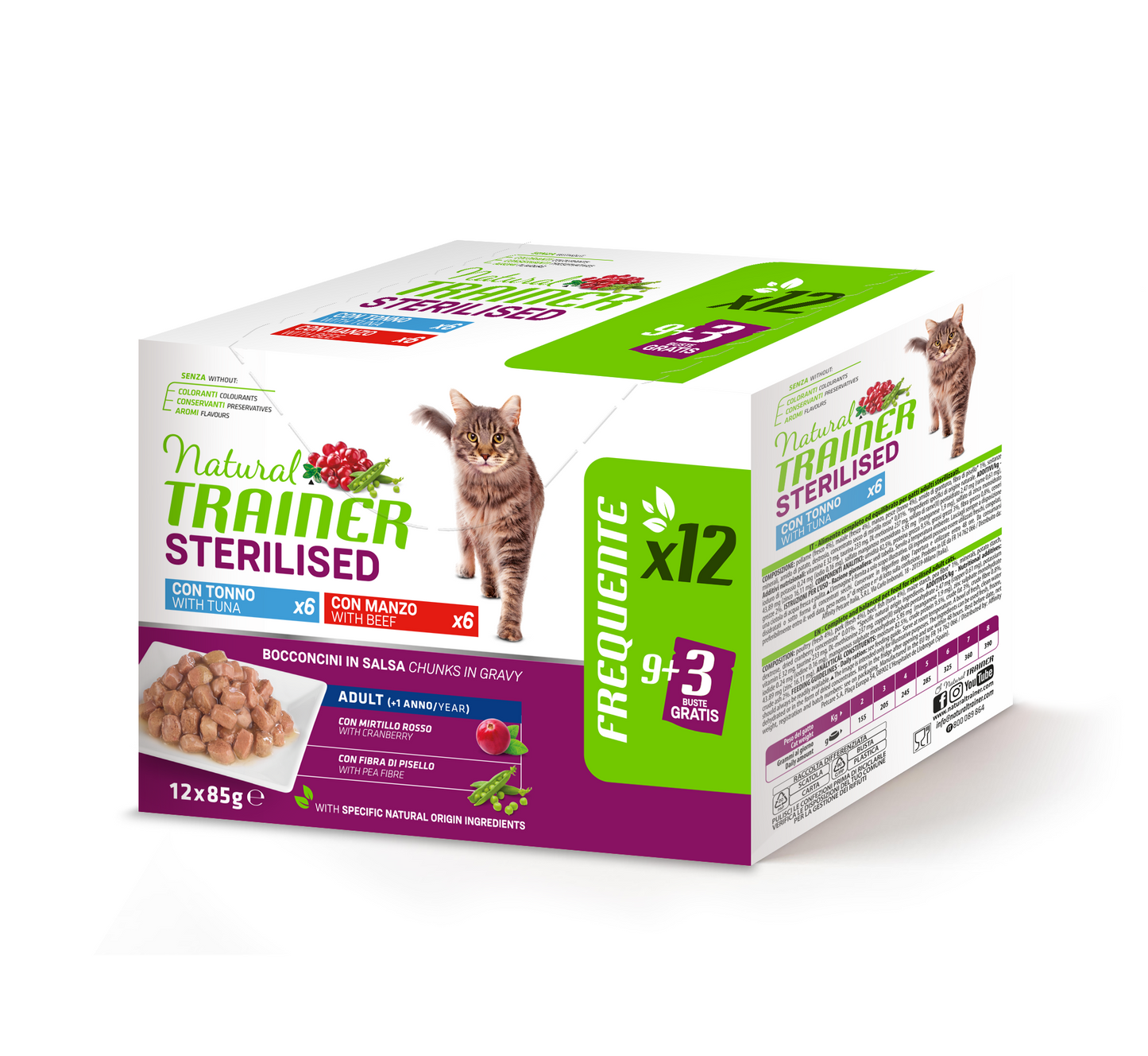Trainer Natural - Adult - Multipack - Steril. Tonno/Manzo - 12 Buste (Kg/Size:0,085)