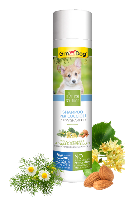 GimDog Shampoo per Cani Shampoo per Cuccioli con Tiglio, camomilla e Olio di mandorle Dolci (ML/Size:0,250)