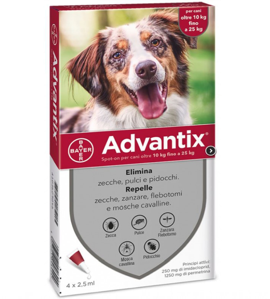 Advantix Per Cani Oltre 10 Fino A 25kg 4 pipette (Kg/Size:0,1)