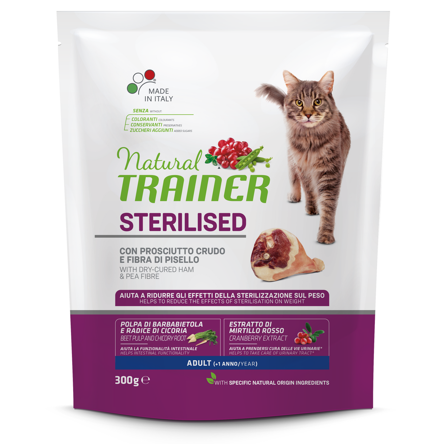 Trainer Natural Cat Sterilised Con Prosciutto Crudo(+1) (Kg/Size:0,3)