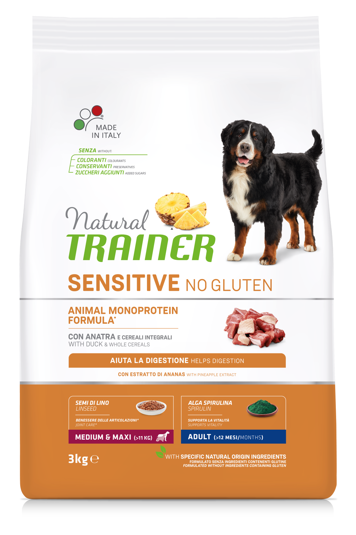 Trainer Natural Sensitive No Gluten Adult Medium&Maxi Con Anatra (Kg/Size:3)