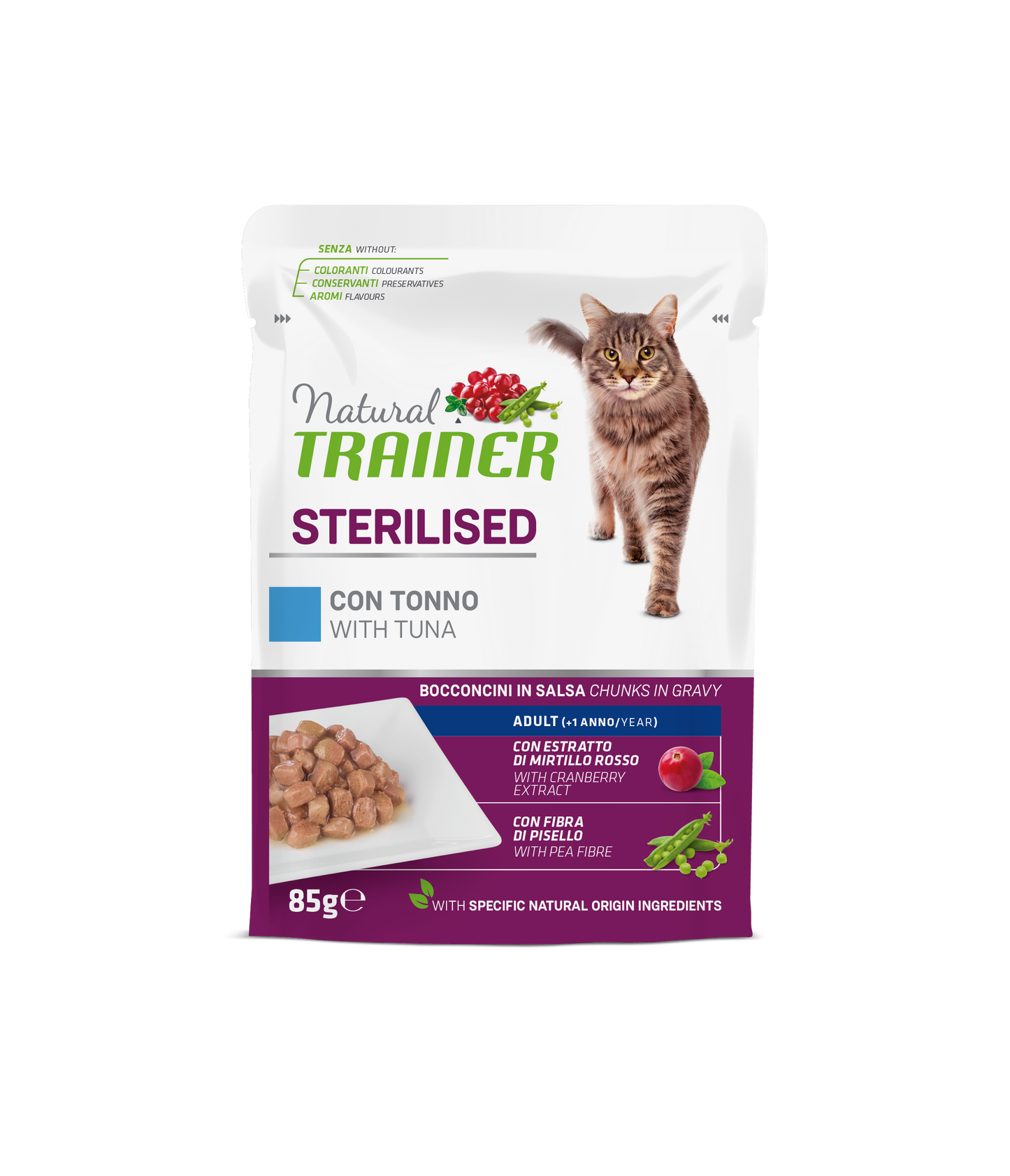 Natural Trainer Gatto Bocconcini in salsa Sterilised al Tonno (Kg/Size : 0,85) Formato convenienza 12 bustine
