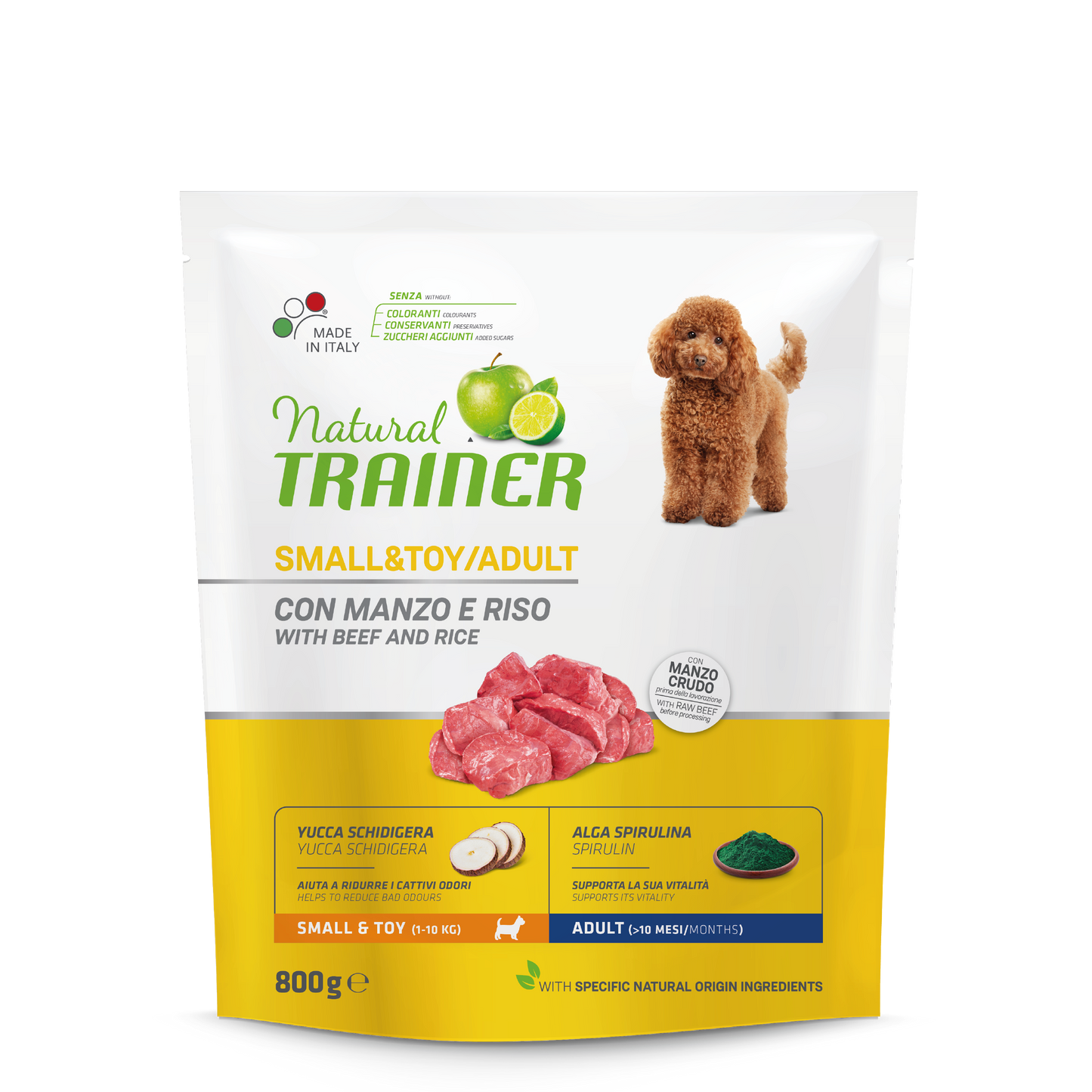 Trainer Natural Adult Mini Manzo, Yucca Schidigira, Alga Spirulina. (Kg/Size:0,8)