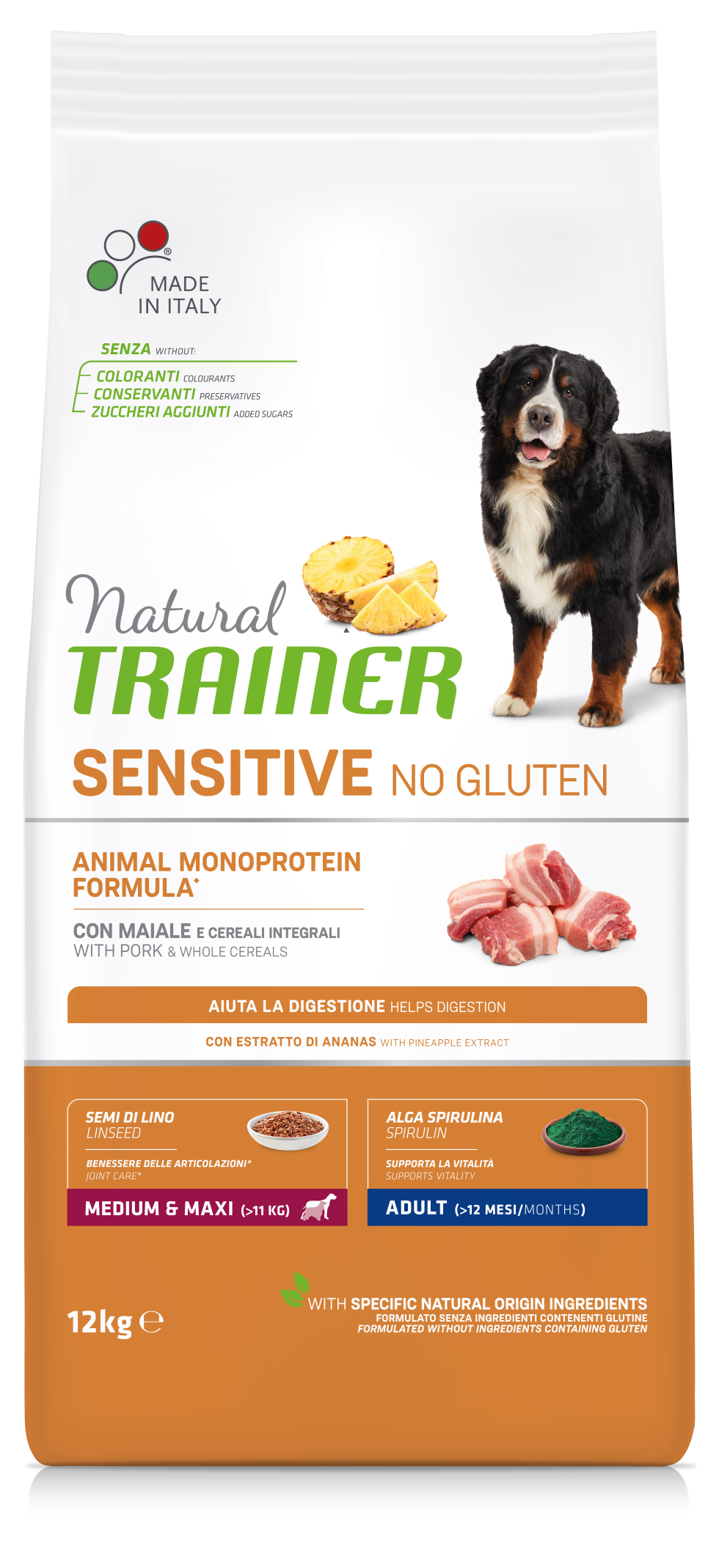 Trainer Natural Sensitive No Gluten Medium&Maxi Con Maiale (Kg/Size:12)