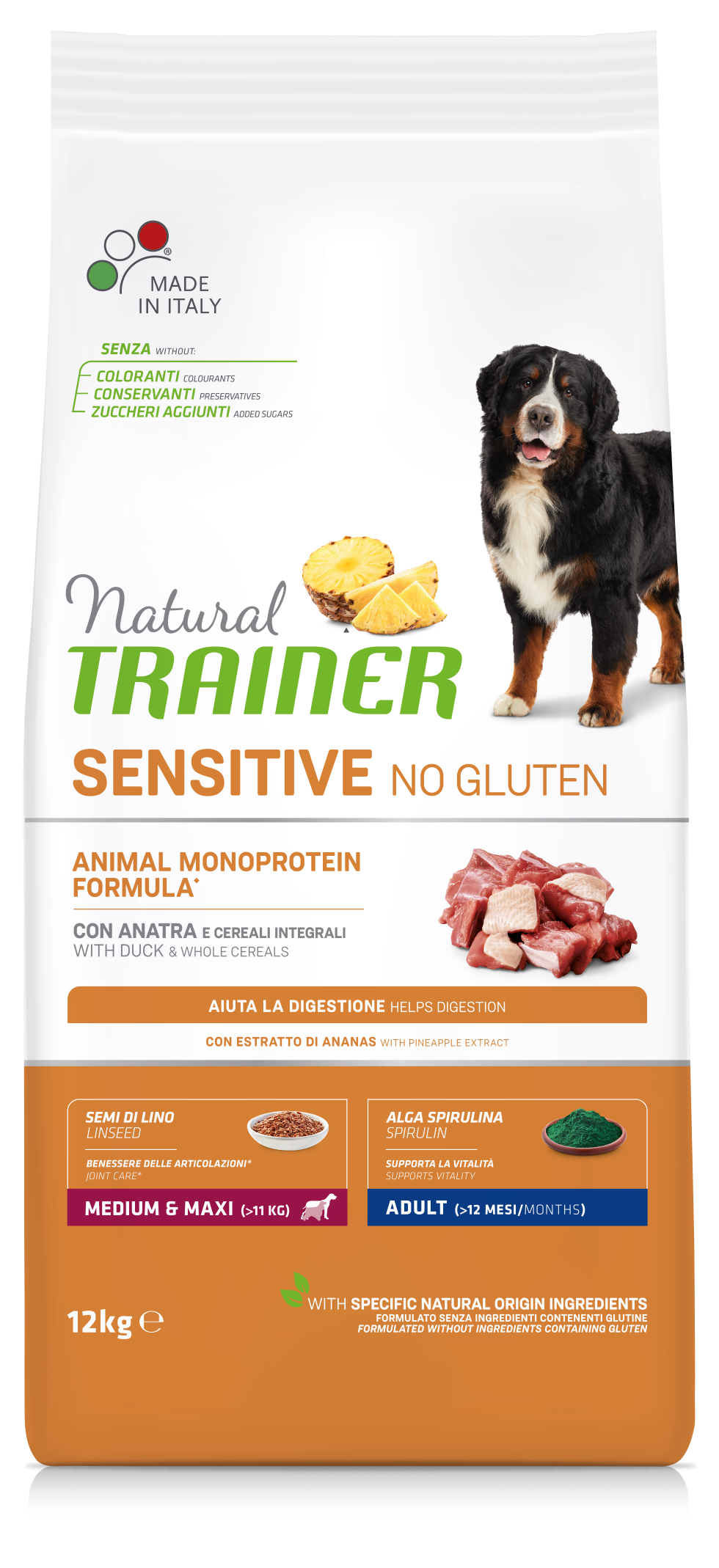 Trainer Natural Sensitive No Gluten Adult Medium&Maxi Con Anatra (Kg/Size:12)