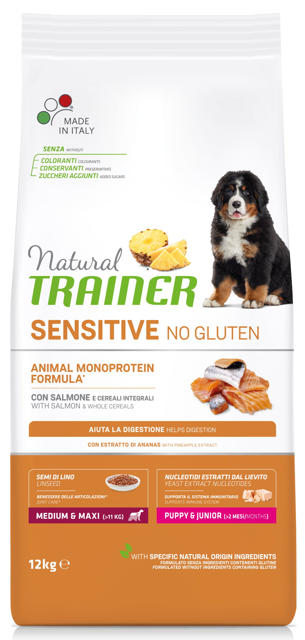 Trainer Natural Sensitive No Gluten Medium&Maxi Puppy&junior Con Salmone (Kg/Size:12)