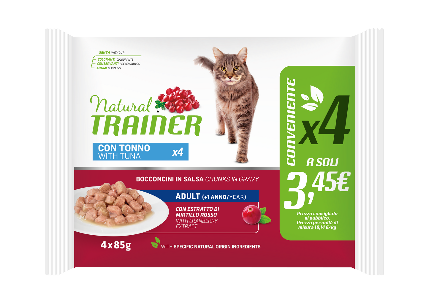 Trainer Natural Gatto gusto Tonno Flowpack (Kg/Size:0,085) X4 FORMATO CONVENIENZA