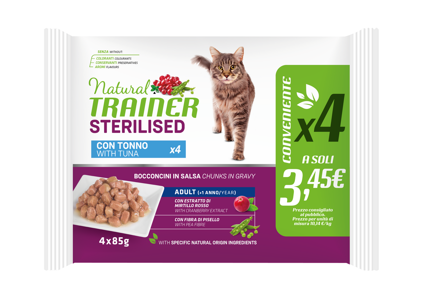 Trainer Natural Gatto Sterilizzato Tuna Flowpack (Kg/Size:0,085) X4 FORMATO CONVENIENZA