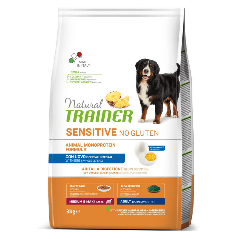 Natural Trainer Dog Adult Medium&Maxi Sensitive Gluten Free con Uovo (Kg/Size:3)