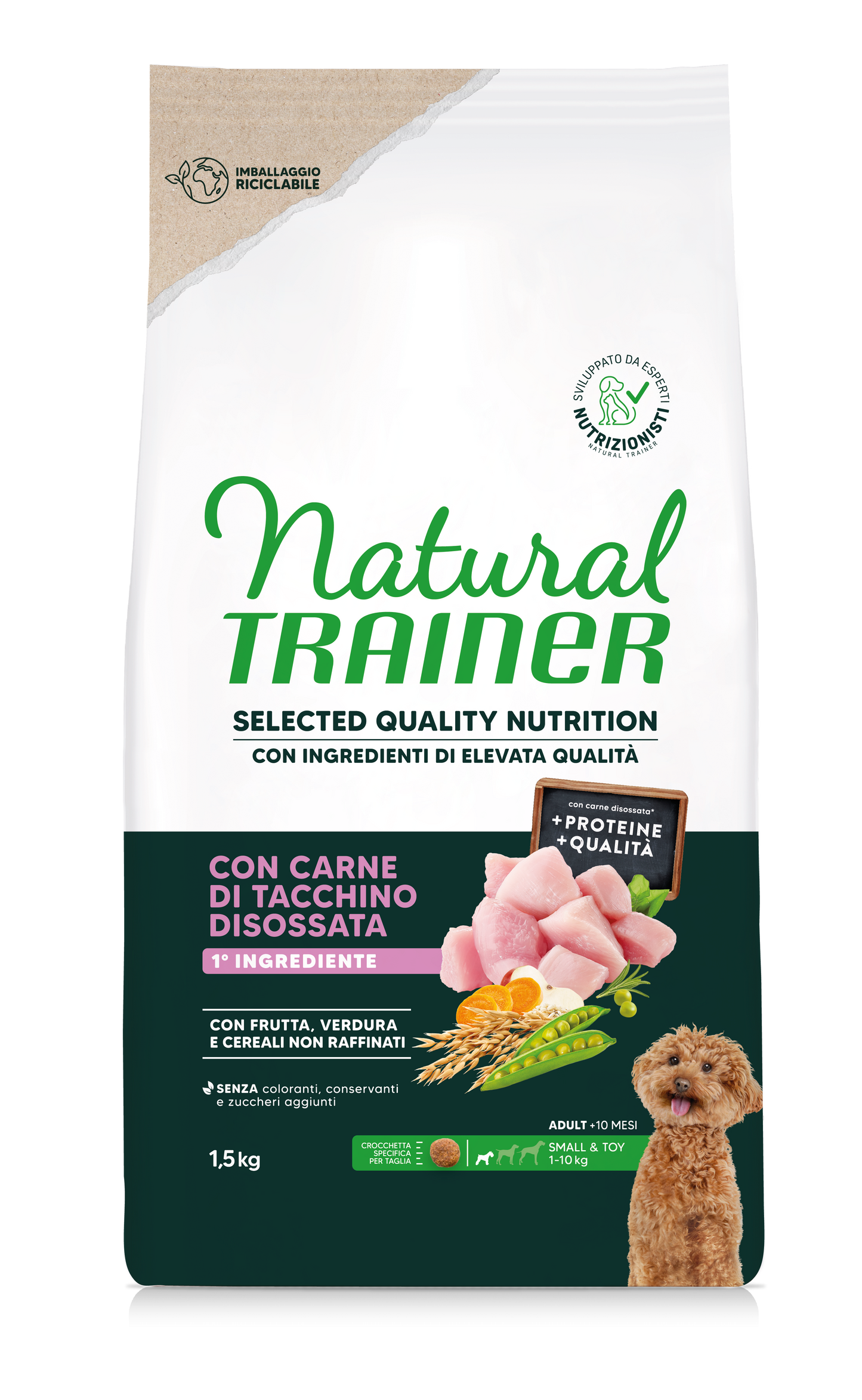 Natural Trainer Dog Small&Toy Selected Quality Nutrition gusto Tacchino Disossato (Kg/Size: 1,5)