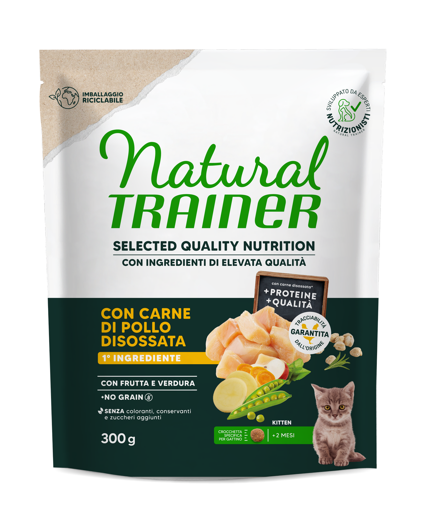 Natural Trainer Selected Quality Nutrition No Grain per Kitten Gusto Pollo (Kg/Size:0,3)