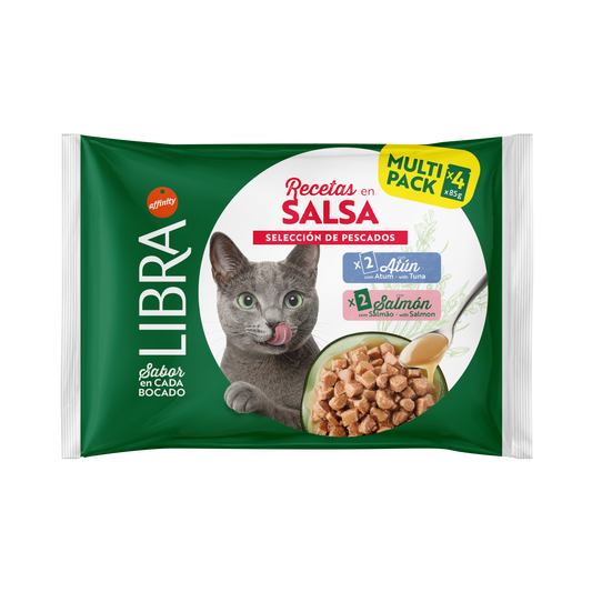 Libra cat Flowpack Bocconi in Salsa Tonno/Salmone x 4 (Kg/Size: 0,085)