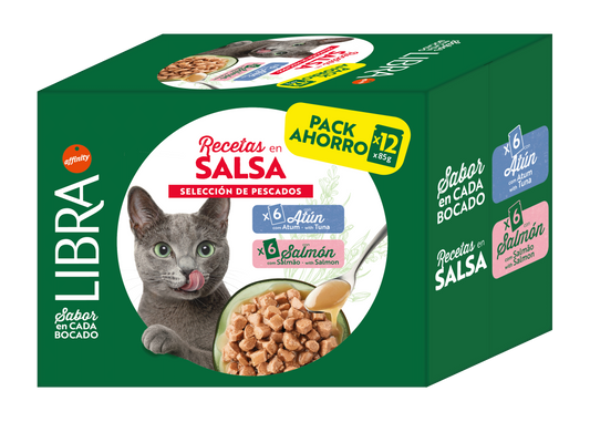 Libra Cat Multipack Bocconi in Salsa gusti Salmone/Tonno x 12 (Kg/Size: 0,085)