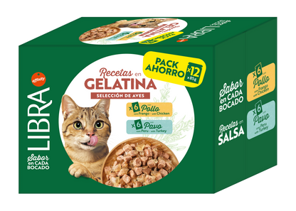 Libra Cat Multipack Bocconi in Gelatina gusti Pollo/Tacchino x 12 (Kg/Size: 0,085)