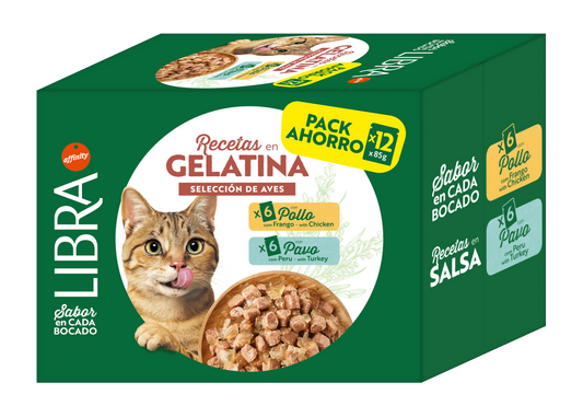 Libra Cat Multipack Bocconi in Gelatina gusti Pollo/Tacchino x 12 (Kg/Size: 0,085)