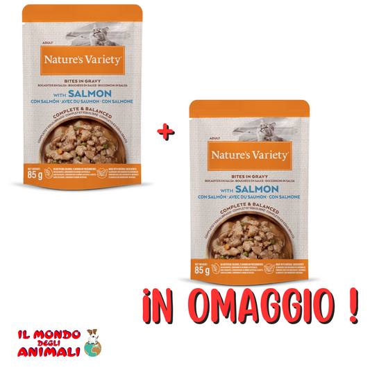 Nature's Variety Bocconcini per gatto gusto Salmone pz 22 + 22 IN OMAGGIO (Kg/Size: 3,74)