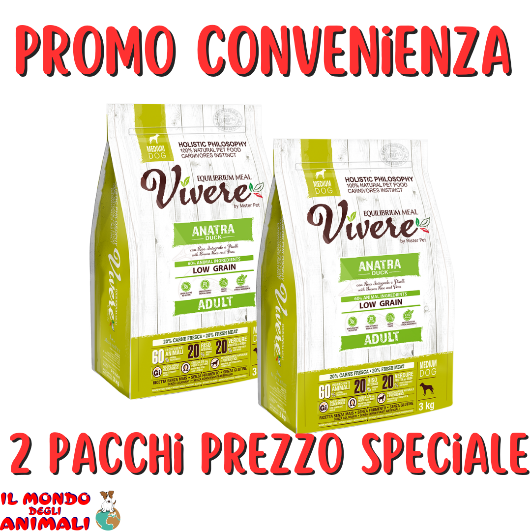 Vivere Cane Low Grain Ad. Anatra  2 PACCHI PREZZO SPECIALE (Kg/Size: 3)