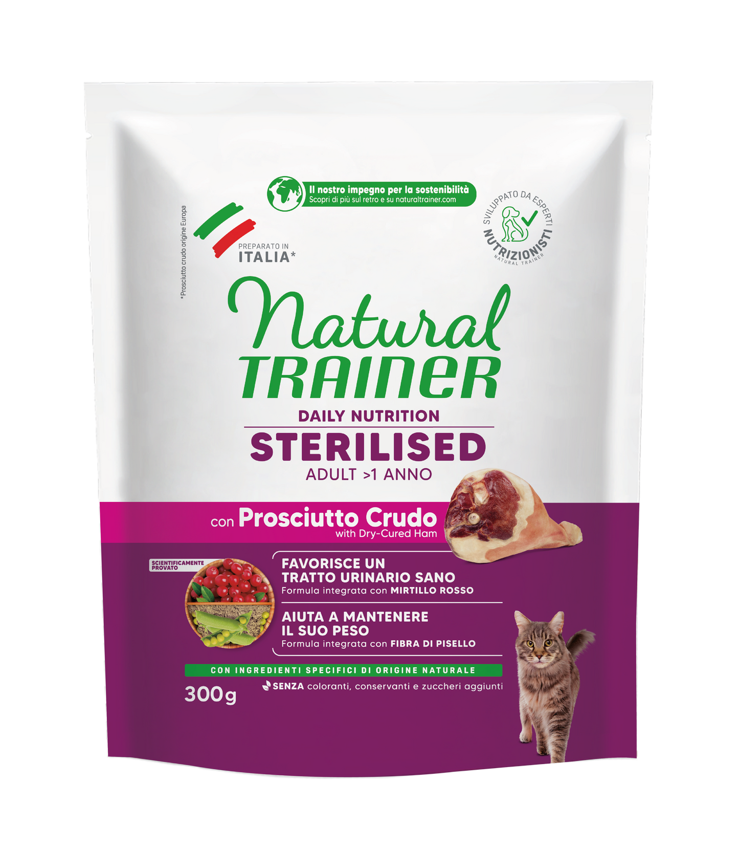 Trainer Natural Daily Nutrition Sterilised Con Prosciutto Crudo (+1)  (Kg/Size:0,3)