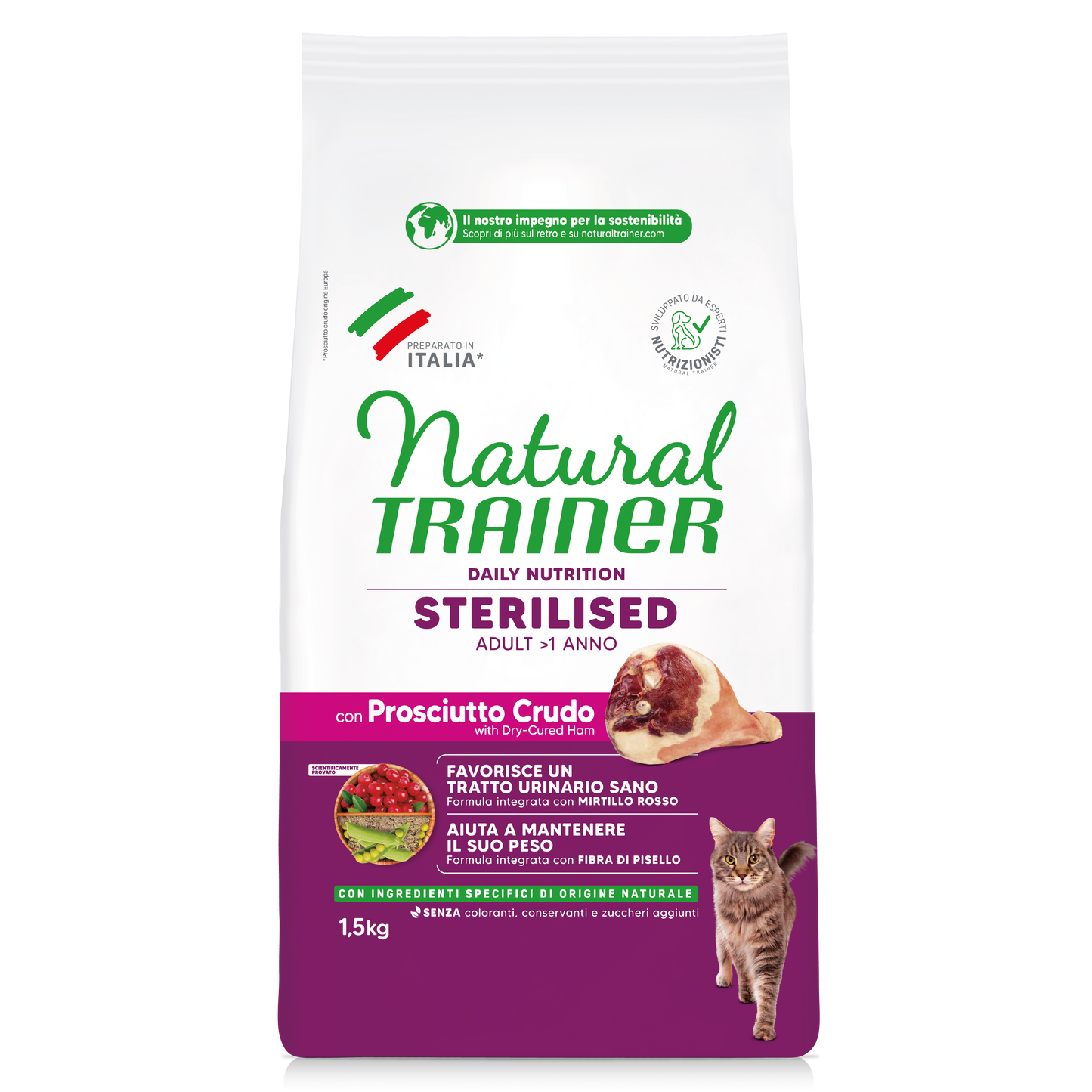 Trainer Natural Daily Nutrition Sterilised Con Prosciutto Crudo (+1)  (Kg/Size:1,5)