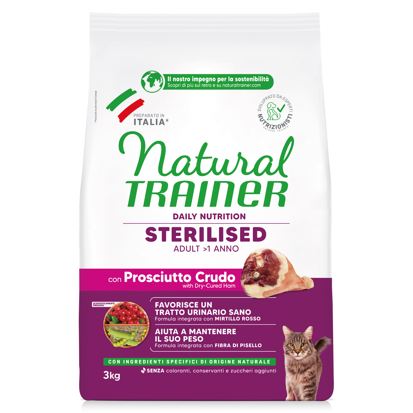 Trainer Natural Daily Nutrition Sterilised Con Prosciutto Crudo(+1)  (Kg/Size:3)
