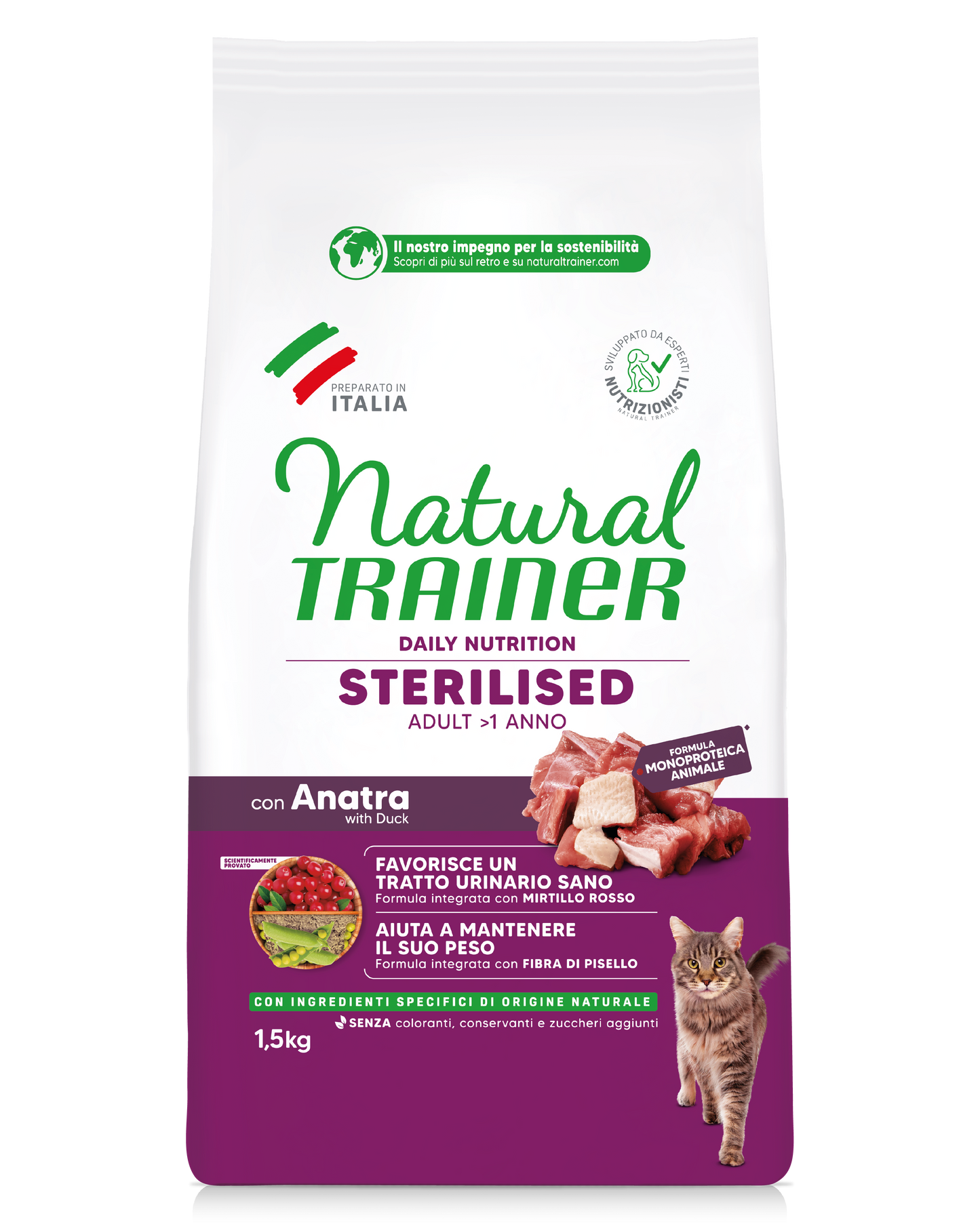 Trainer Natural Daily Nutrition Sterilised Con Anatra (+1)  (Kg/Size:1,5)