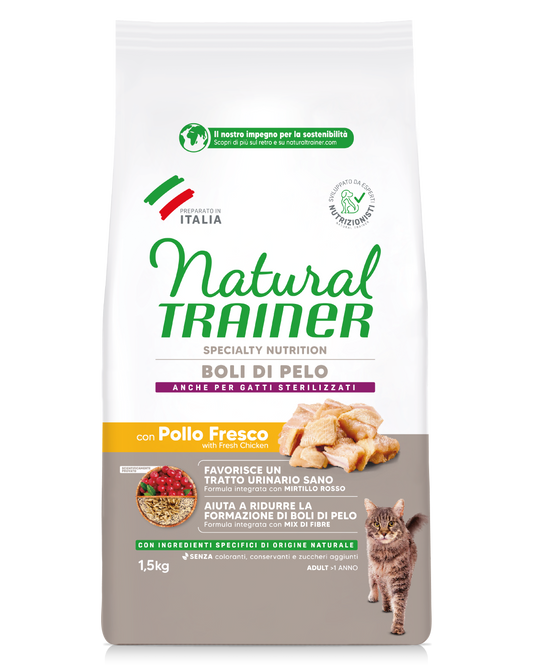 Trainer Natural Speciality Nutrition Boli di Pelo Con Pollo Fresco (+1)  (Kg/Size:1,5)