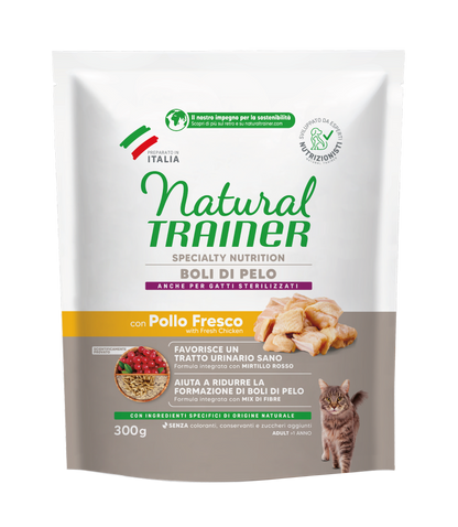 Trainer Natural Speciality Nutrition Boli di Pelo Con Pollo Fresco (+1)  (Kg/Size:0,3)