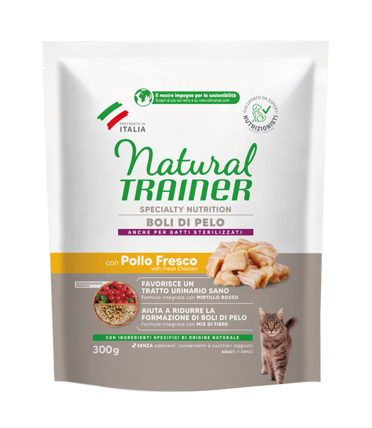 Trainer Natural Speciality Nutrition Boli di Pelo Con Pollo Fresco (+1)  (Kg/Size:0,3)