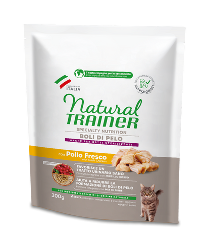 Trainer Natural Speciality Nutrition Boli di Pelo Con Pollo Fresco (+1)  (Kg/Size:0,3)