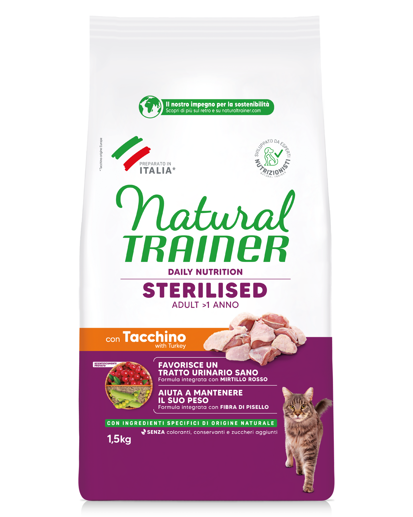 Trainer Natural Daily Nutrition Sterilised Con Tacchino (+1)  (Kg/Size:1,5)